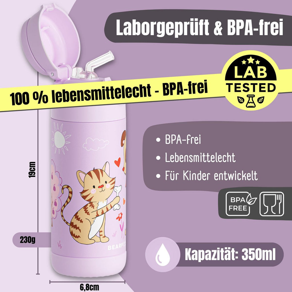 Thermo kinderdrinkfles RVS - hond & kat paars