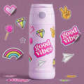 Thermo kinderdrinkfles RVS - sticker paars