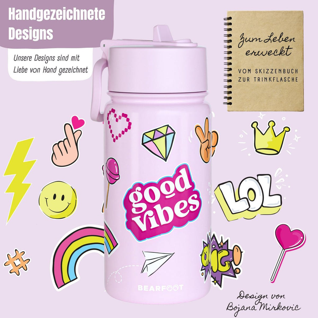 Thermo kinderdrinkfles RVS - sticker paars