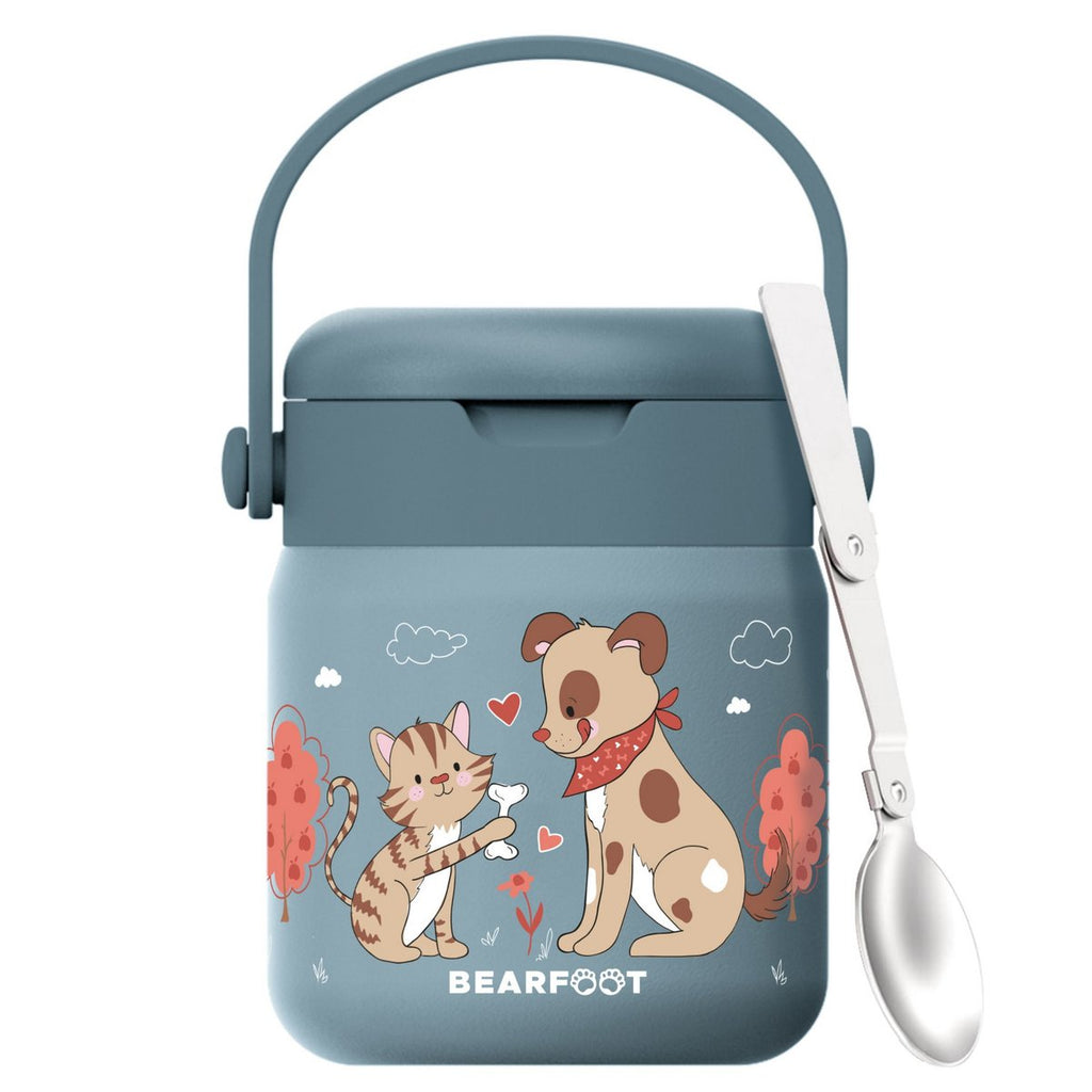 Thermocontainer kinder RVS - hond & kat blauw