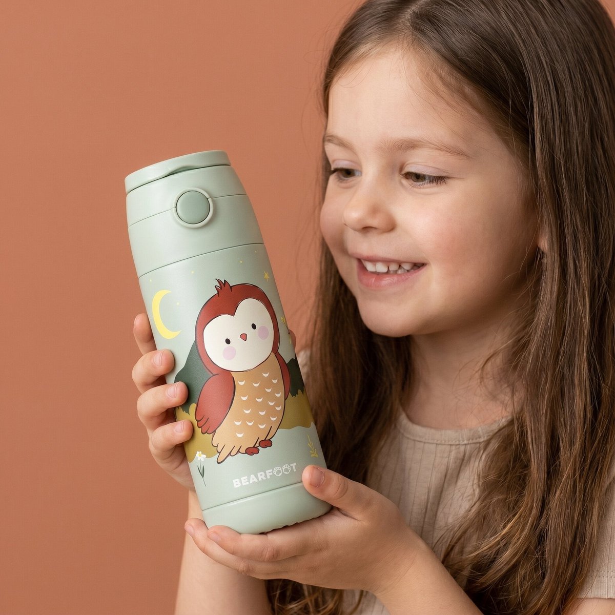 Thermo kinderdrinkfles RVS - uilgroen