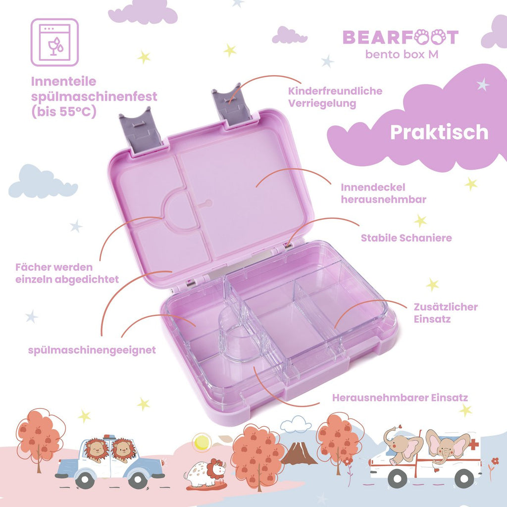 Kinderlunchbox met vakken, lunchbox - hond & kat paars