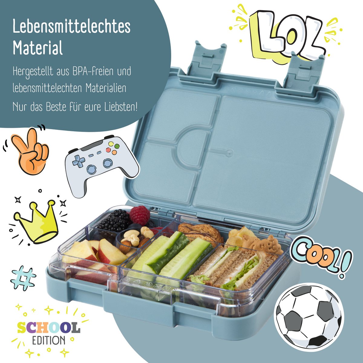 Kinderlunchbox met vakken, lunchbox, bentobox - spel