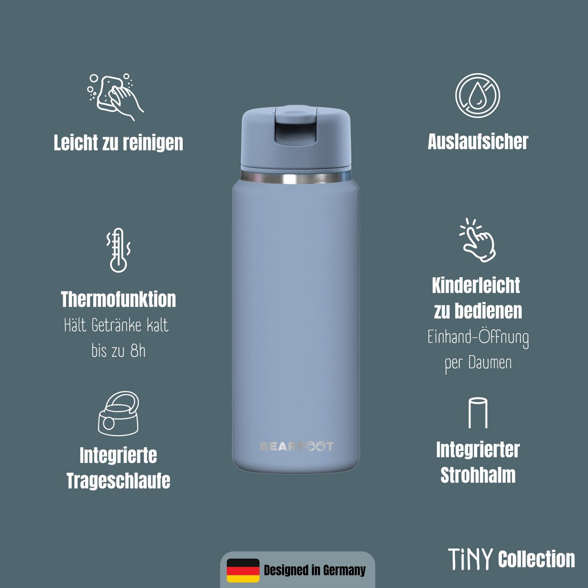 TINY Thermo kinderdrinkfles RVS - blauw