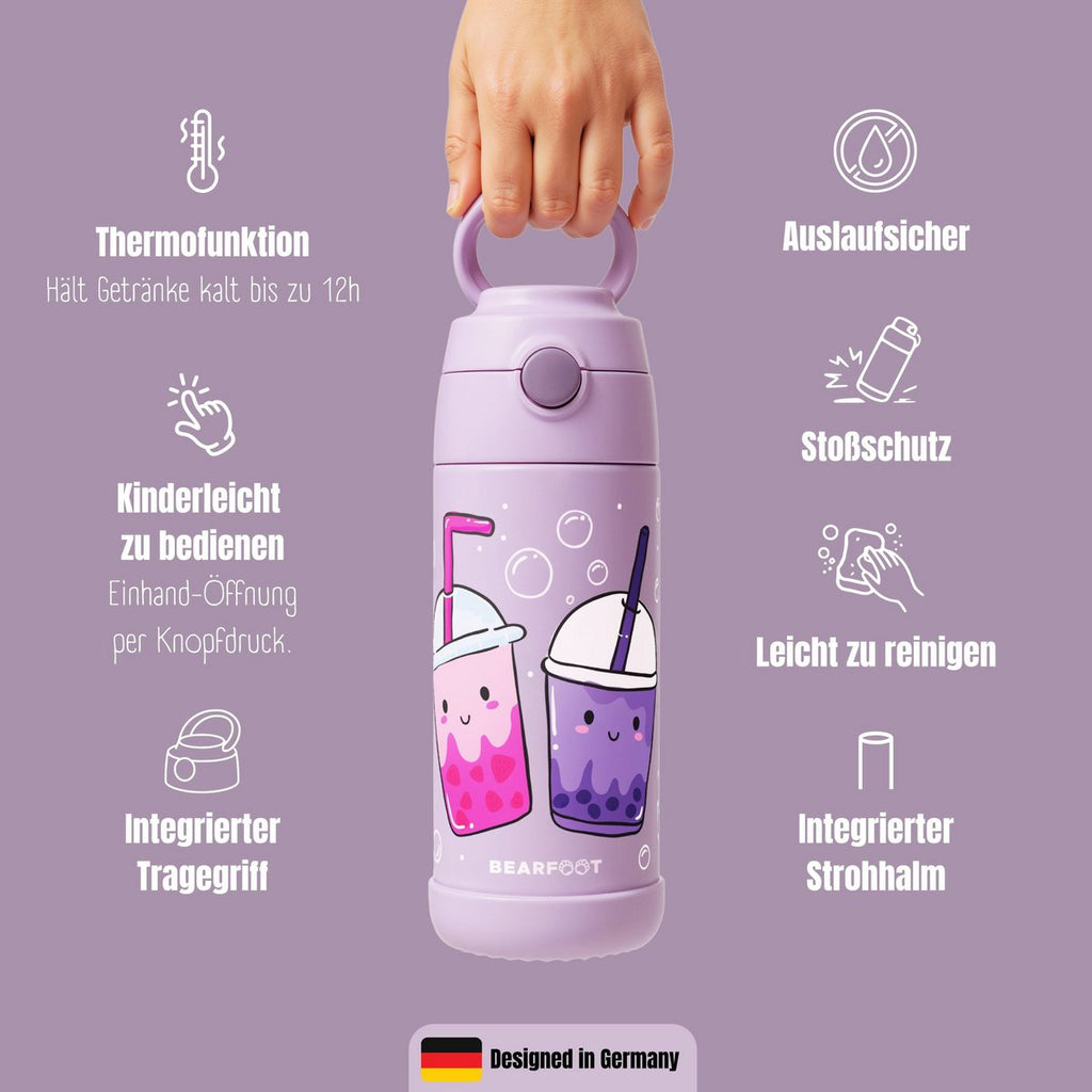 Thermo kinderdrinkfles RVS - BubbleTea paars