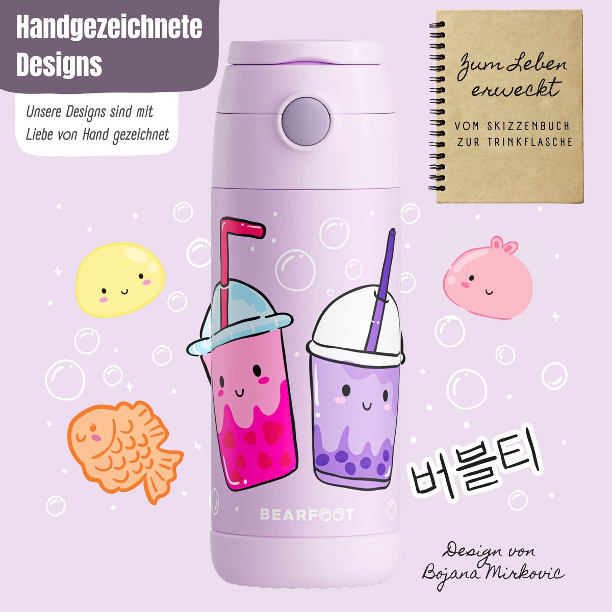 Thermo kinderdrinkfles RVS - BubbleTea paars