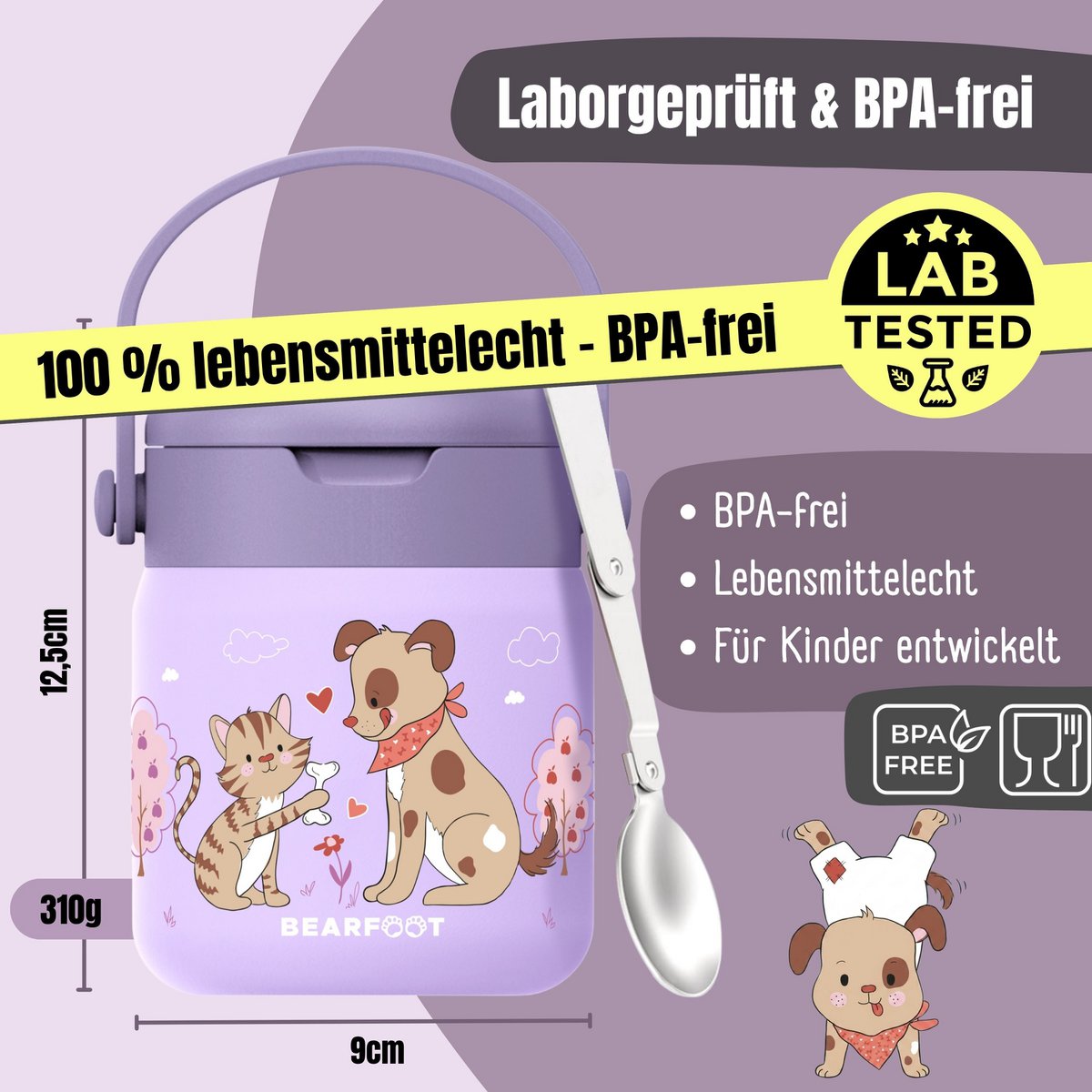 Thermoscontainer kinder RVS - hond & kat paars