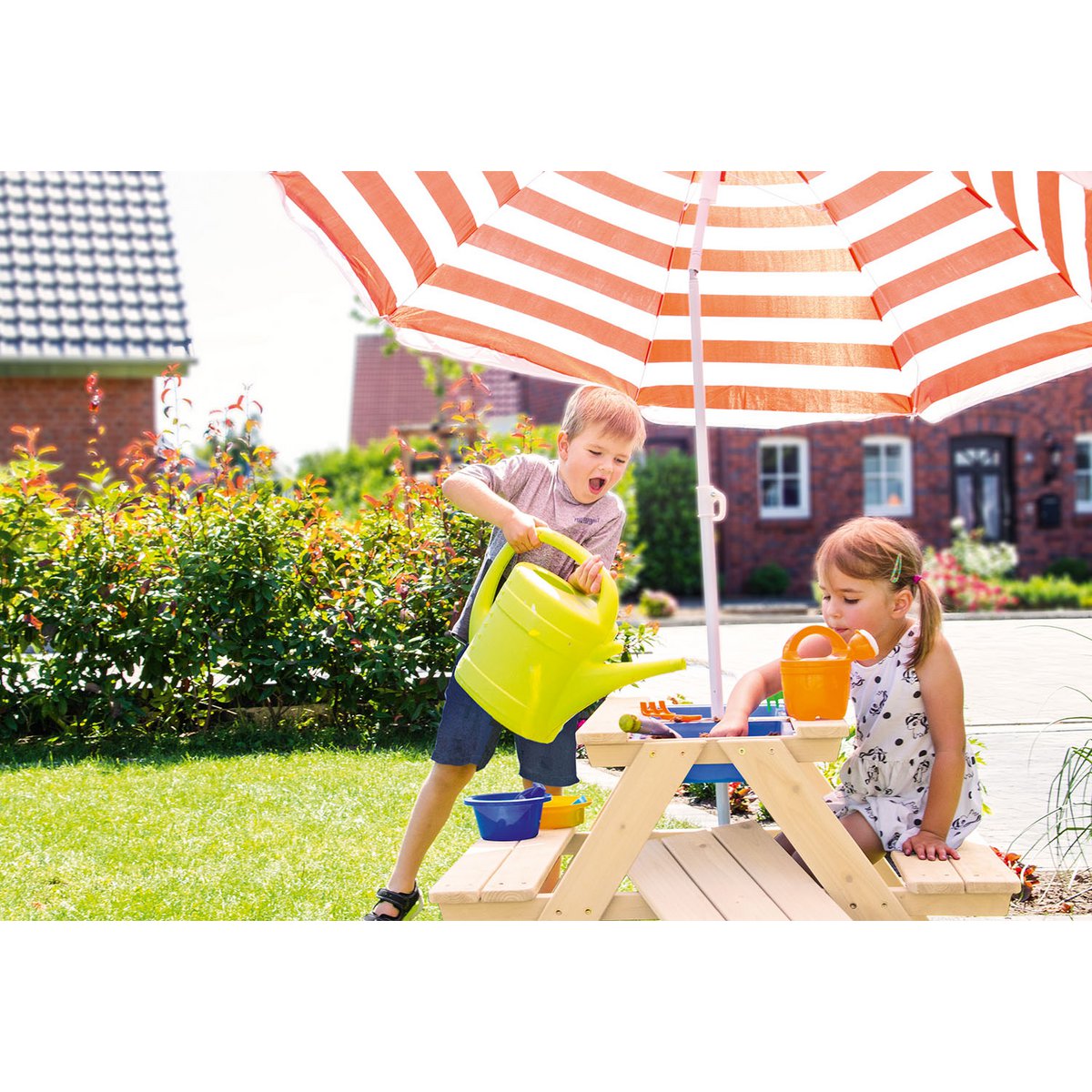 Pinolino Kinderpicknickbank Nicki voor 4 – met Zand- & Waterbak – Naturel