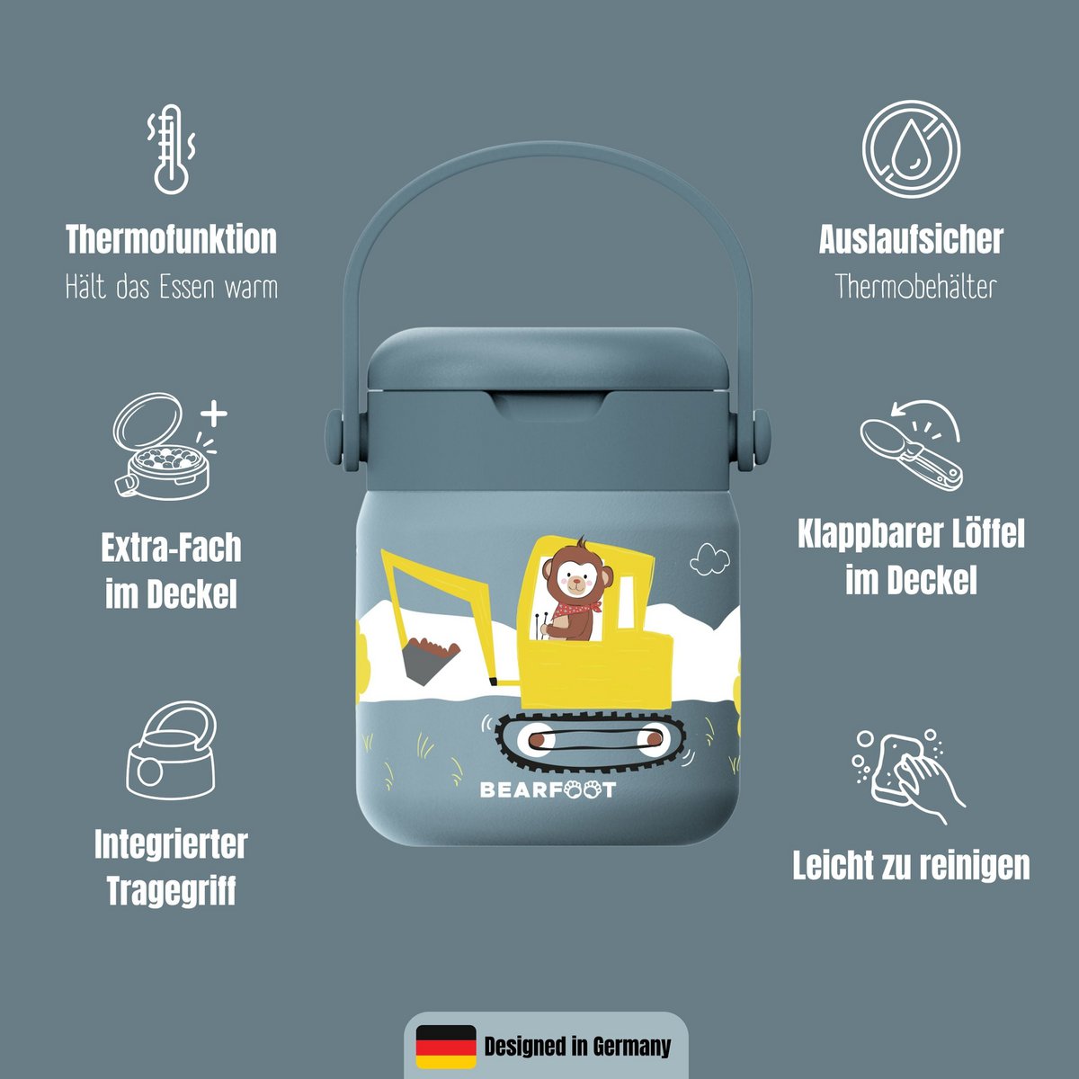 Thermoscontainer kinder RVS - graafmachine blauw