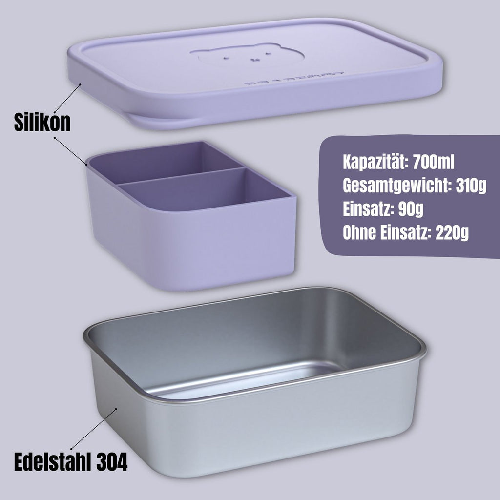 Kinderlunchbox RVS met siliconen inzetstuk - lavendel
