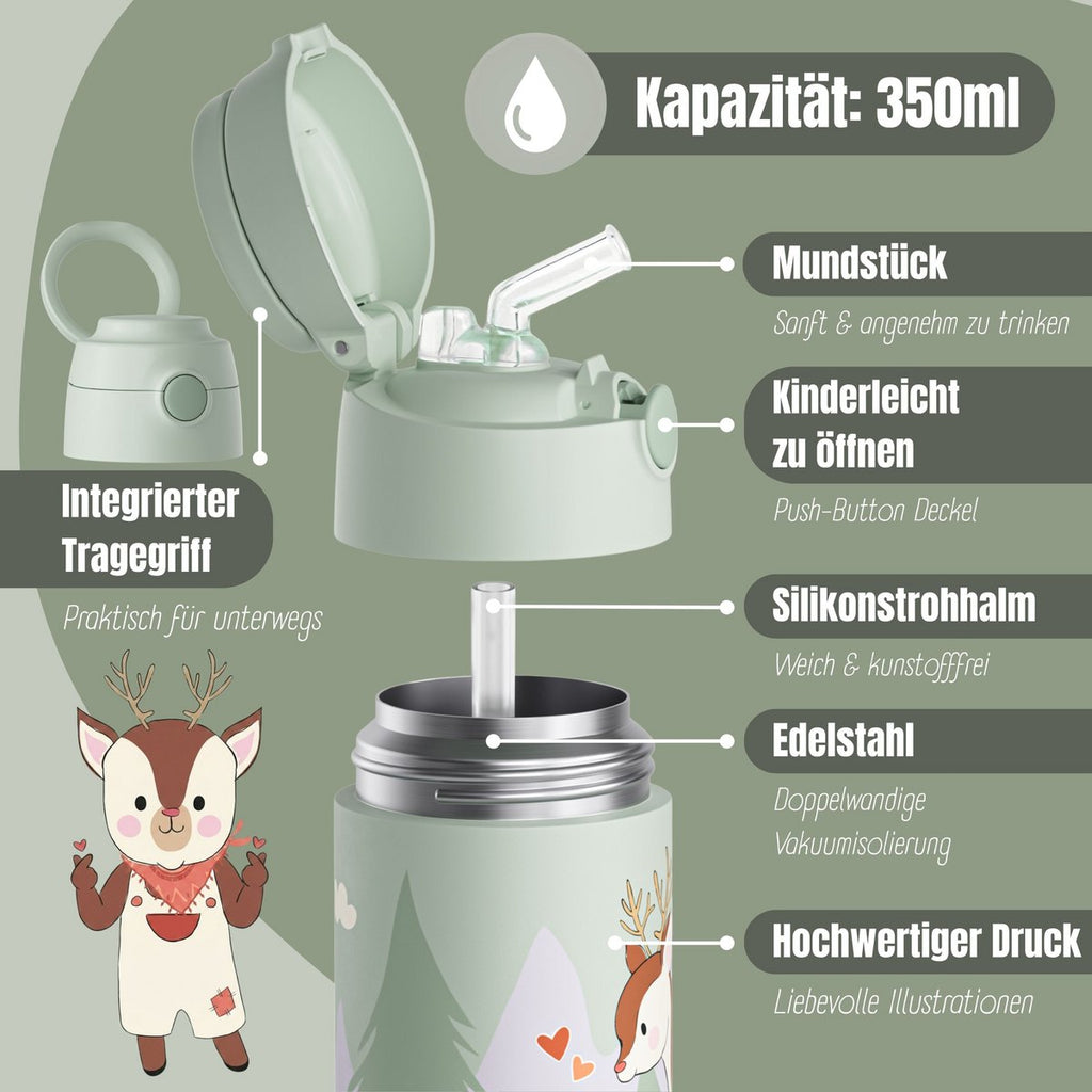 Thermo kinderdrinkfles RVS - hertgroen