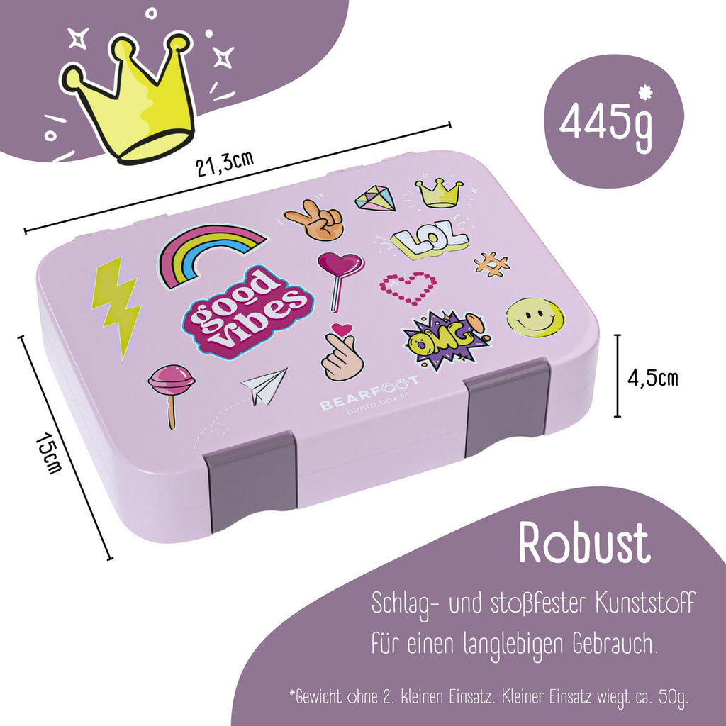 Kinderlunchbox met vakken, lunchbox - sticker paars