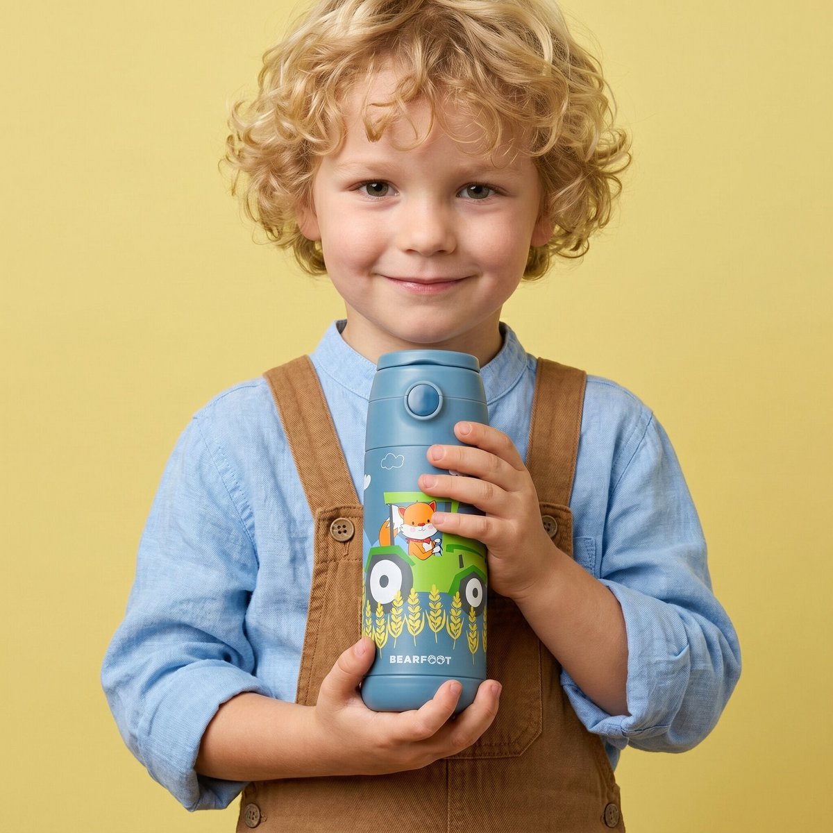 Thermo kinderdrinkfles RVS - tractorvos blauw