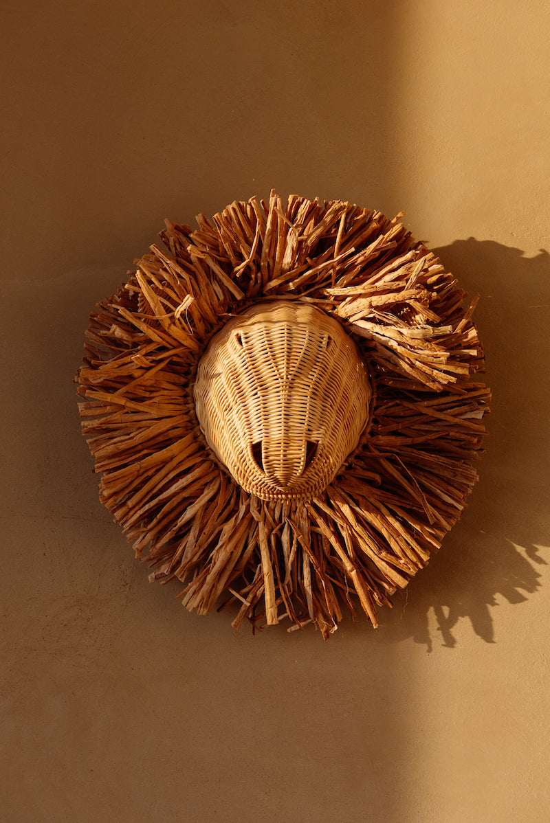 Handgemaakte rotan dierenkop van Studio Wildbloom, natuurlijke wanddecoratie voor kinderkamer