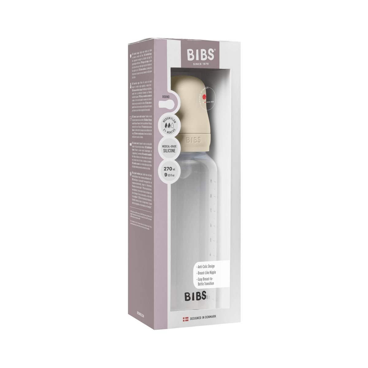 BIBS Babyfles glas/siliconen medium flow 225ml