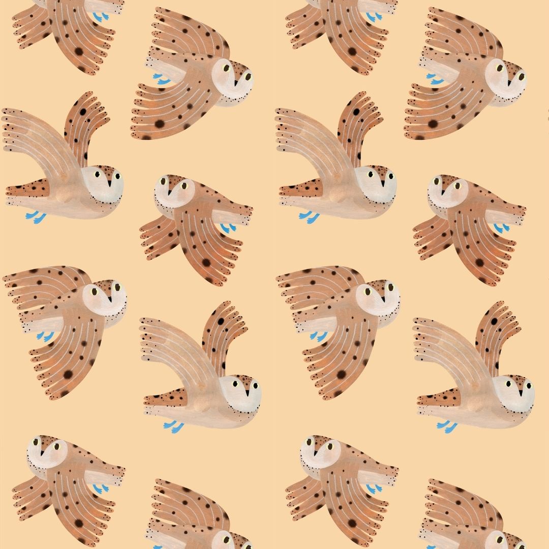 Kinderbehang Meet me at the Wall - Owl - Creme - Aniek Bartels