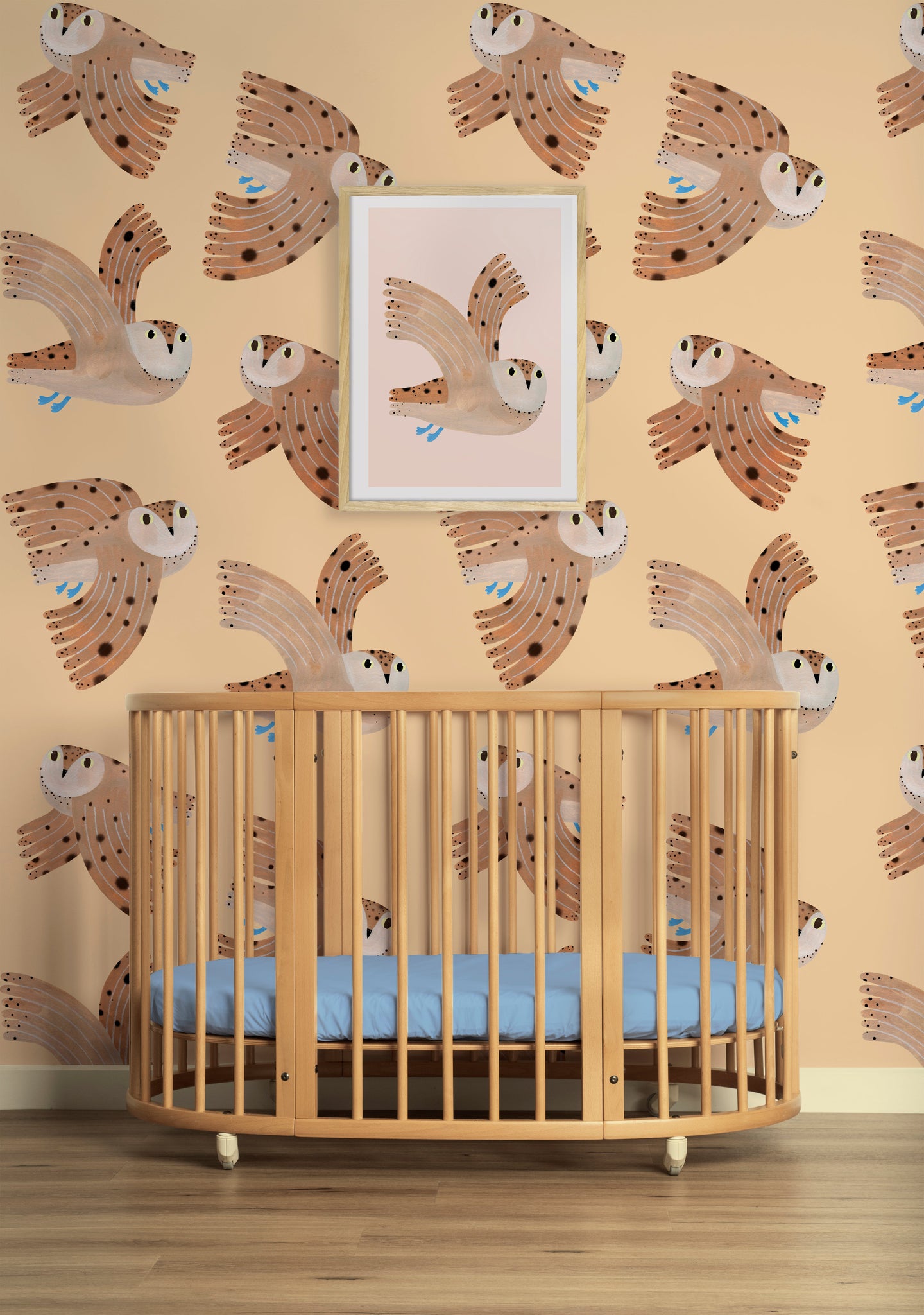 Kinderbehang Meet me at the Wall - Owl - Creme - Aniek Bartels