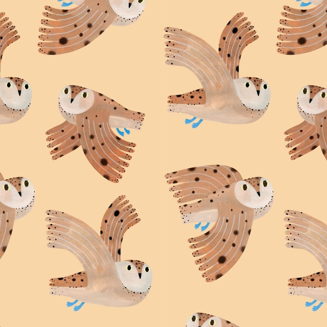 Kinderbehang Meet me at the Wall - Owl - Creme - Aniek Bartels