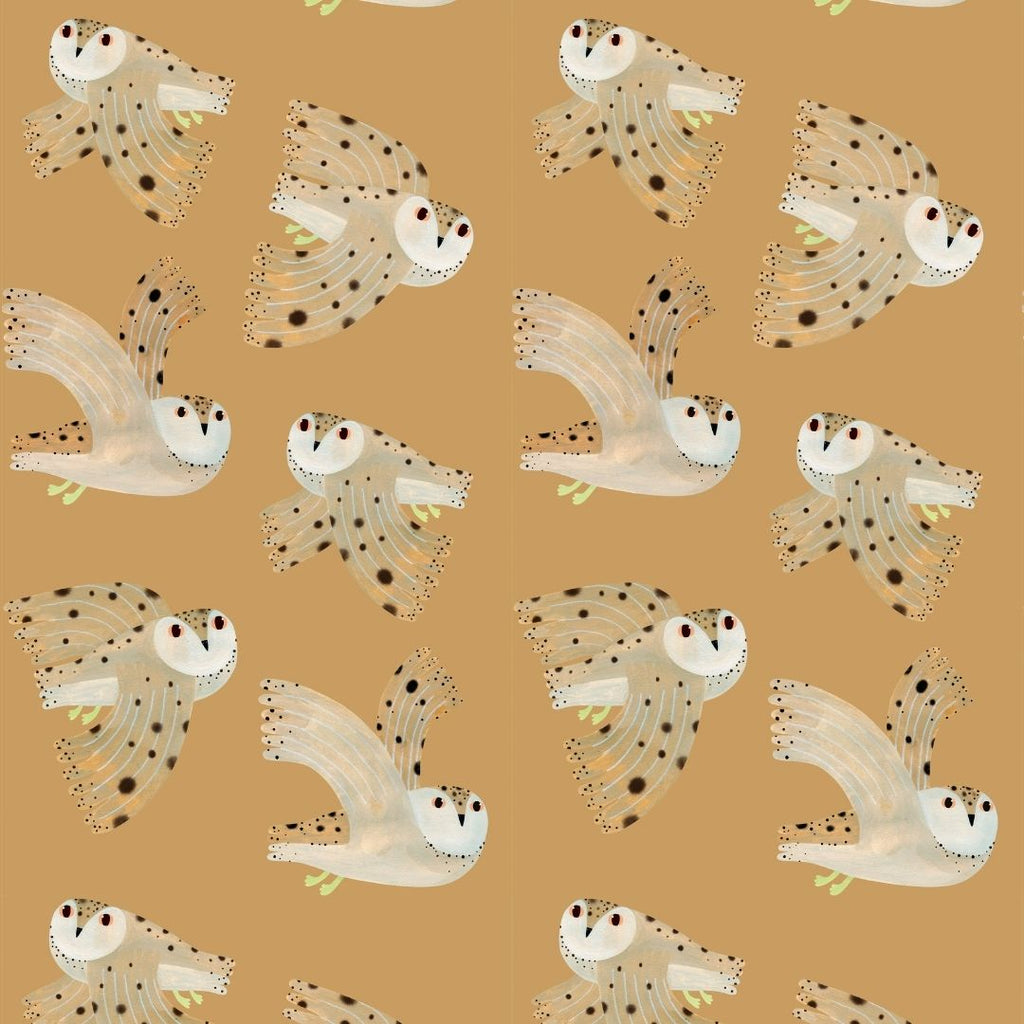 Kinderbehang Meet me at the Wall - Owl - Dusty Yellow - Aniek Bartels