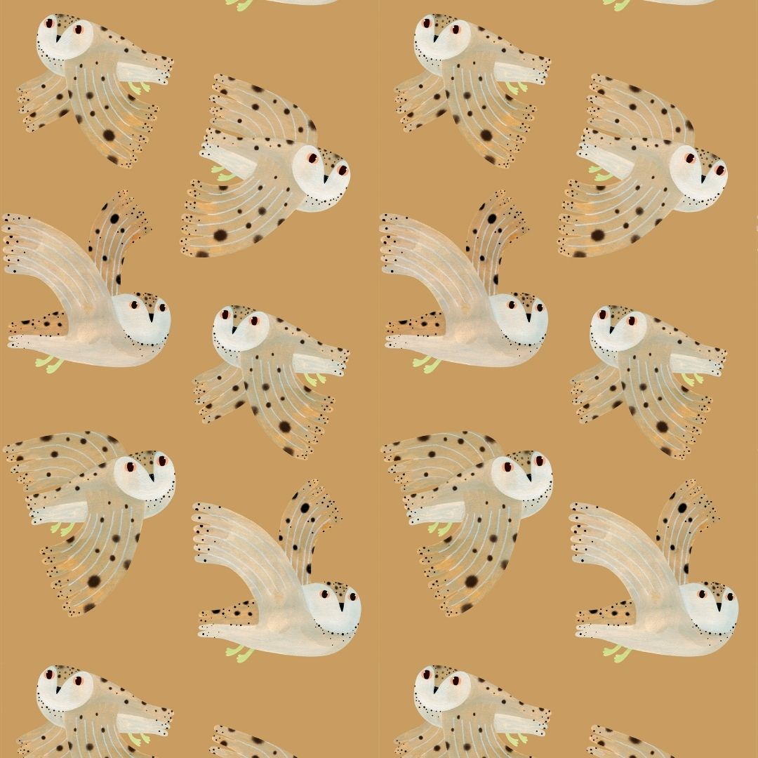 Kinderbehang Meet me at the Wall - Owl - Dusty Yellow - Aniek Bartels