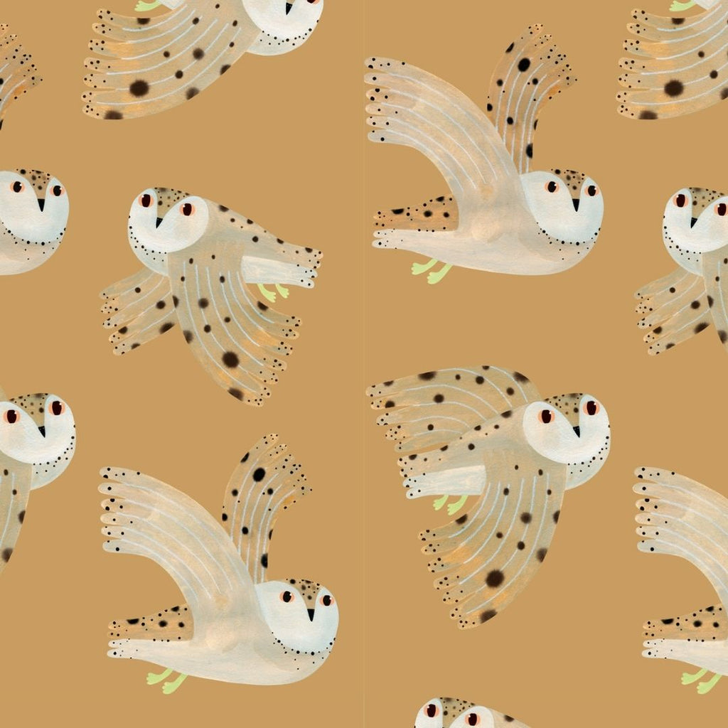 Kinderbehang Meet me at the Wall - Owl - Dusty Yellow - Aniek Bartels