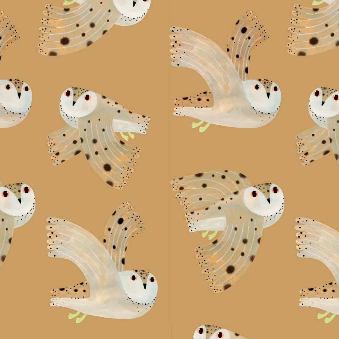 Kinderbehang Meet me at the Wall - Owl - Dusty Yellow - Aniek Bartels