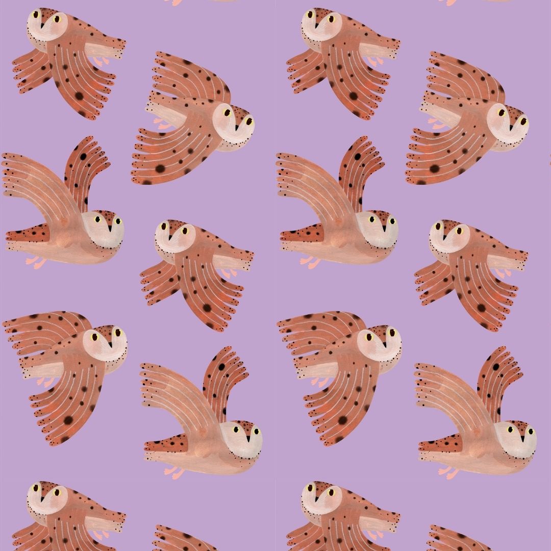 Behangstaal Meet me at the Wall - Owl - Lilac - Aniek Bartels