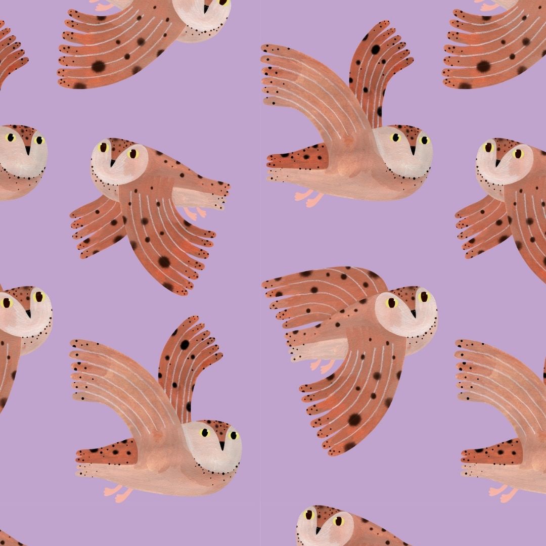 Behangstaal Meet me at the Wall - Owl - Lilac - Aniek Bartels