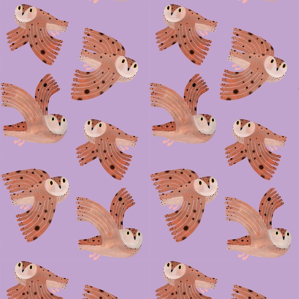Kinderbehang Meet me at the Wall - Owl - Lilac - Aniek Bartels