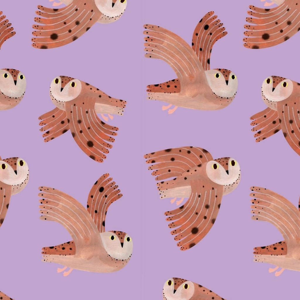 Kinderbehang Meet me at the Wall - Owl - Lilac - Aniek Bartels