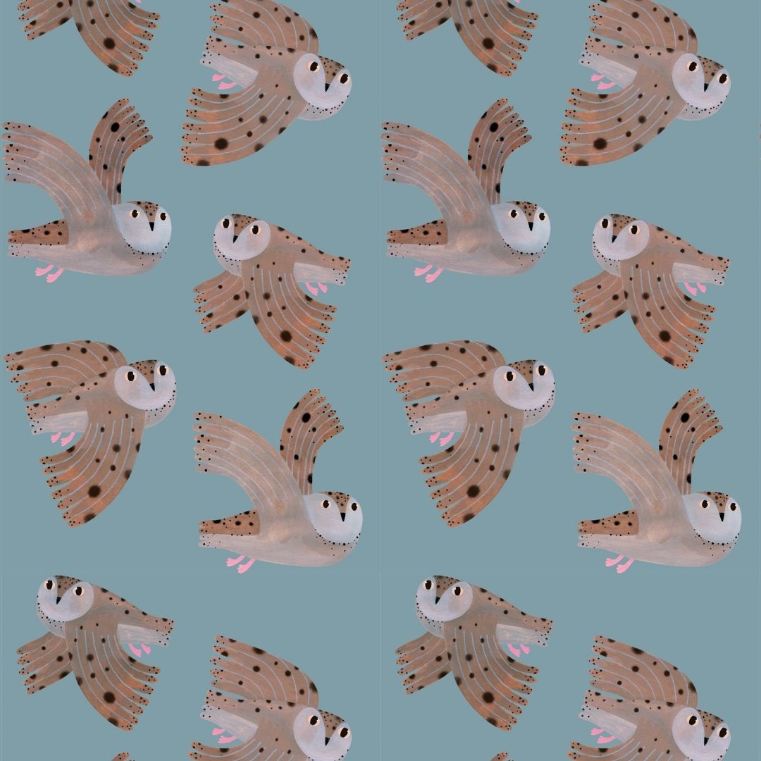 Behangstaal Meet me at the Wall - Owl - Sky - Aniek Bartels