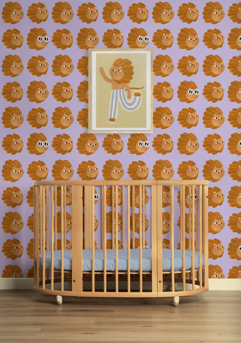 Kinderbehang Meet me at the Wall - Lion head - Lilac - Aniek Bartels