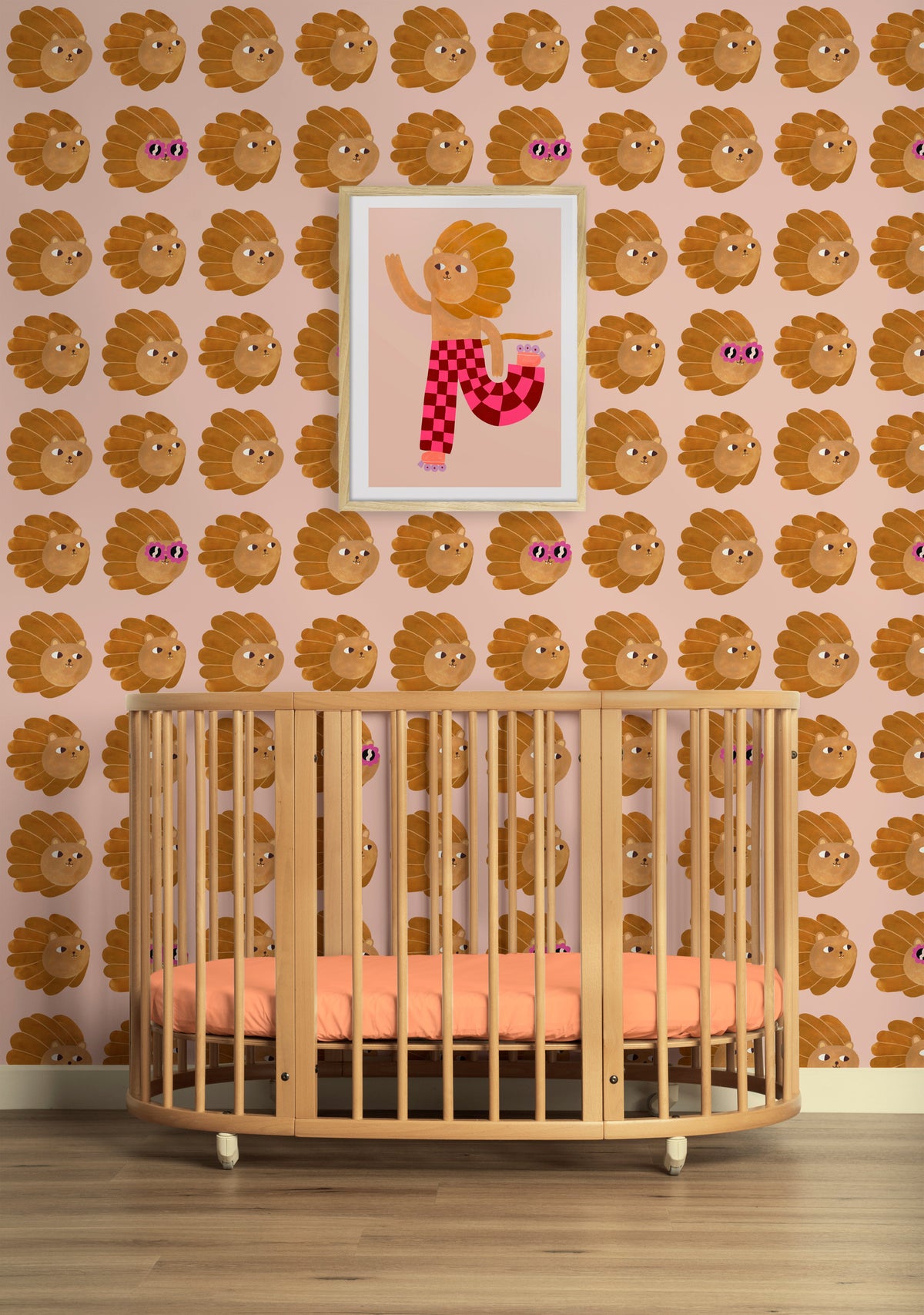 Behangstaal Meet me at the Wall - Lion head - Pale Pink - Aniek Bartels