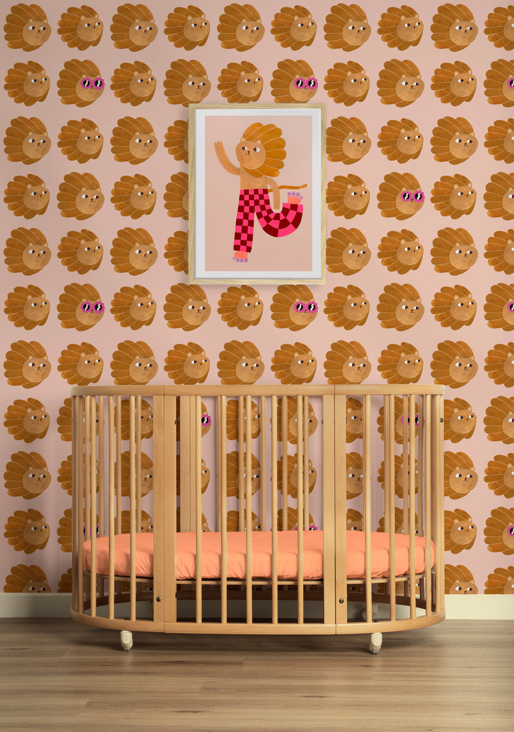 Kinderbehang Meet me at the Wall - Lion head - Pale Pink - Aniek Bartels