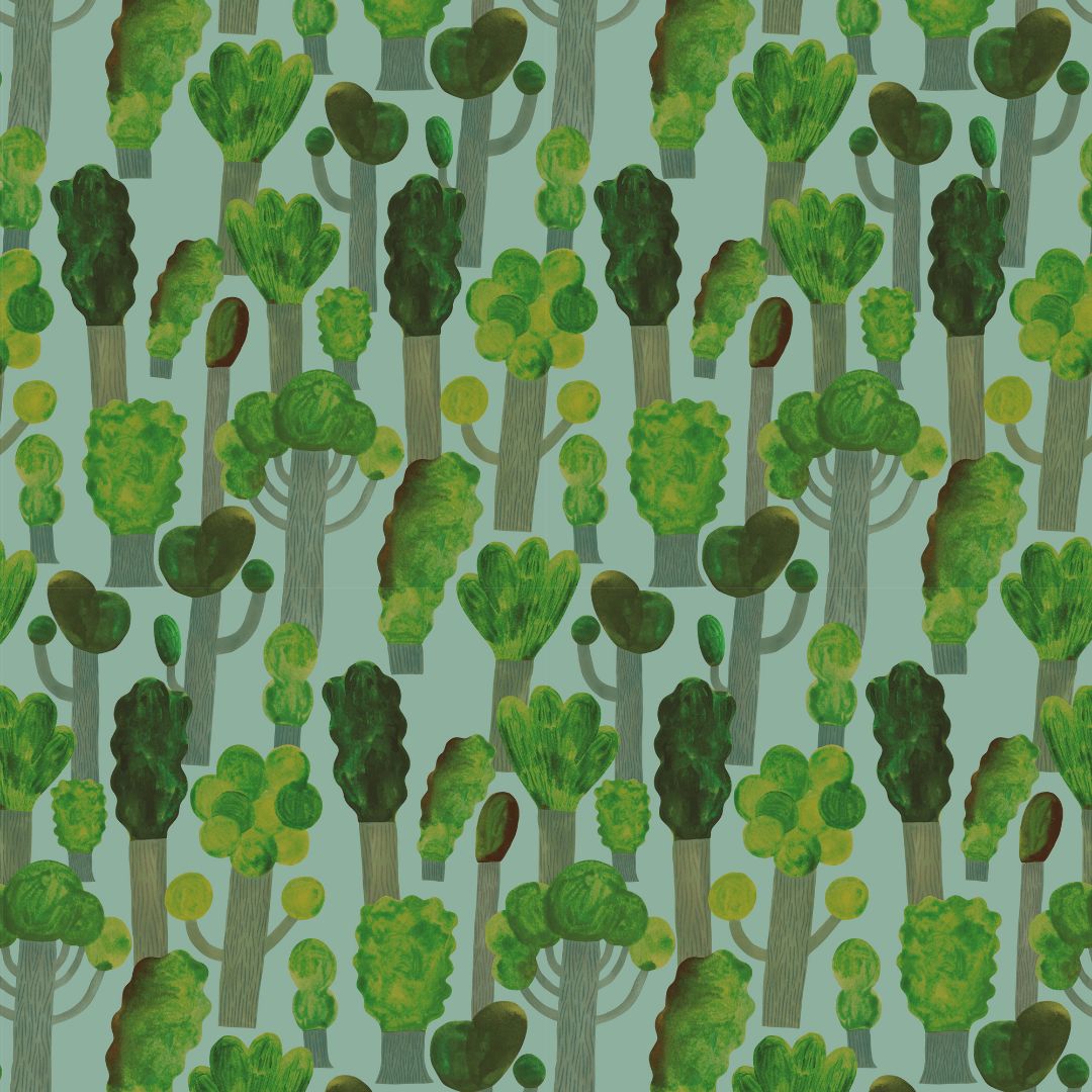 Behangstaal Meet me at the Wall - Trees - Sky Blue - Aniek Bartels