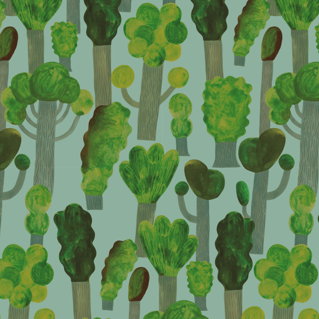 Behangstaal Meet me at the Wall - Trees - Sky Blue - Aniek Bartels