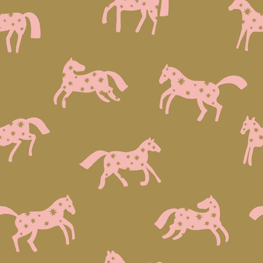 Behang Meet me at the Wall - Magic Horses - Kaki - Joëlle Wehkamp