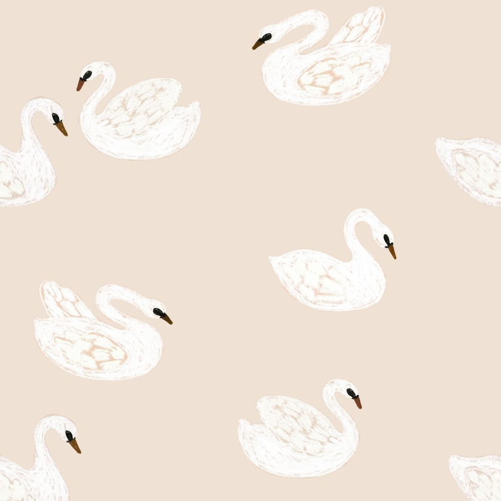 Kinderbehang Meet me at the Wall - Swans - Beige - Joëlle Wehkamp
