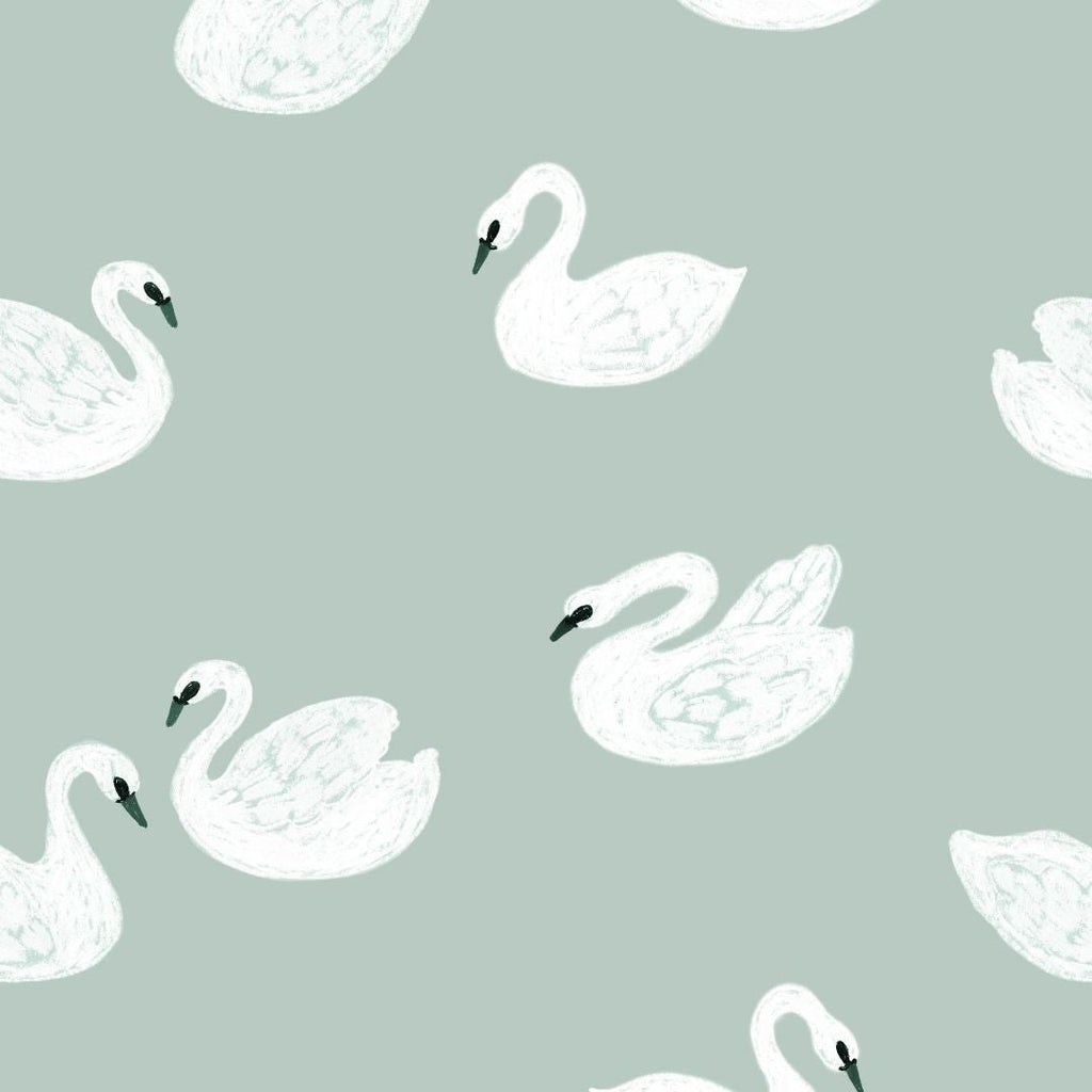 Kinderbehang Meet me at the Wall - Swans - Lake blue - Joëlle Wehkamp