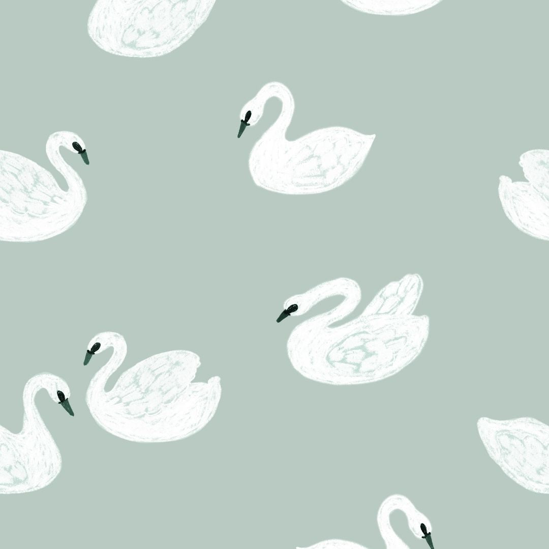 Kinderbehang Meet me at the Wall - Swans - Lake blue - Joëlle Wehkamp