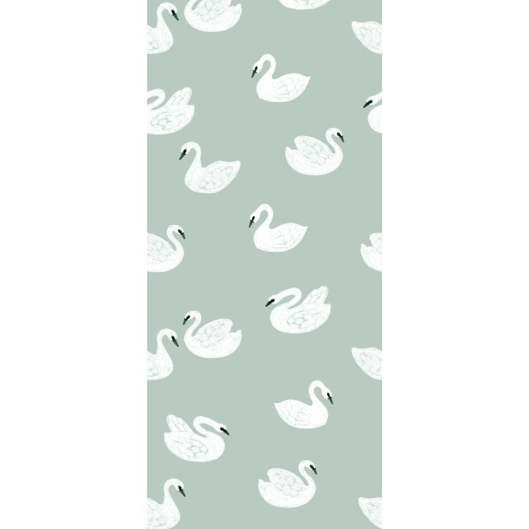 Kinderbehang Meet me at the Wall - Swans - Lake blue - Joëlle Wehkamp