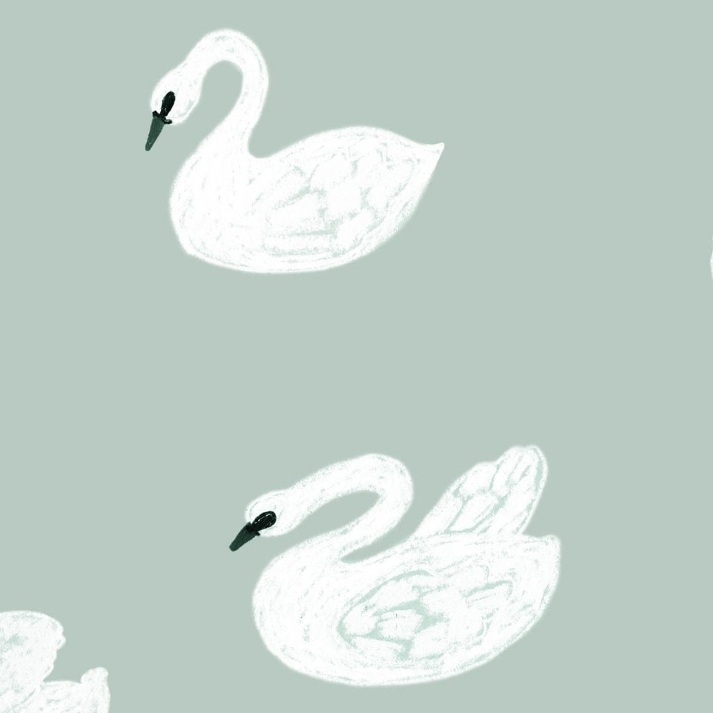 Kinderbehang Meet me at the Wall - Swans - Lake blue - Joëlle Wehkamp