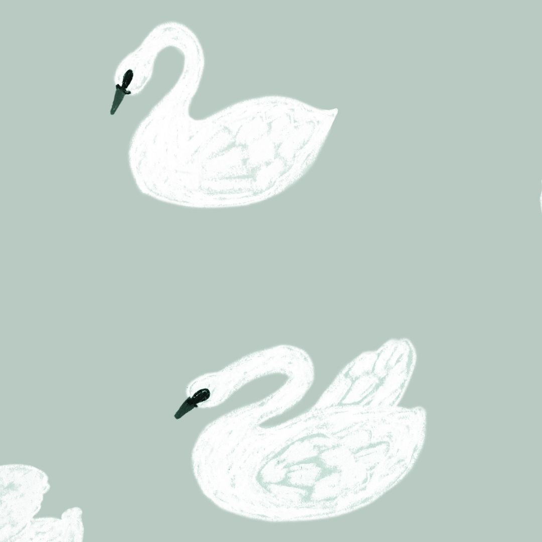 Kinderbehang Meet me at the Wall - Swans - Lake blue - Joëlle Wehkamp