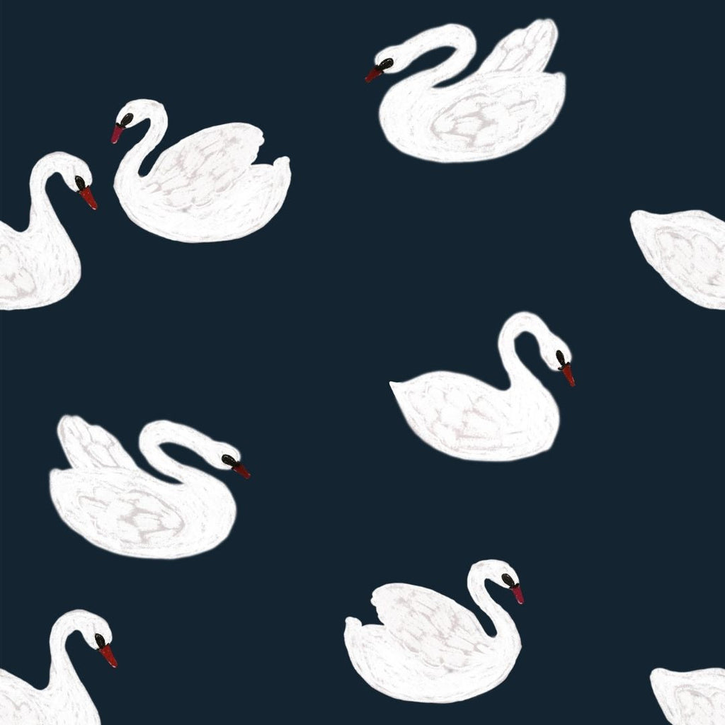 Kinderbehang Meet me at the Wall - Swans - Night blue - Joëlle Wehkamp