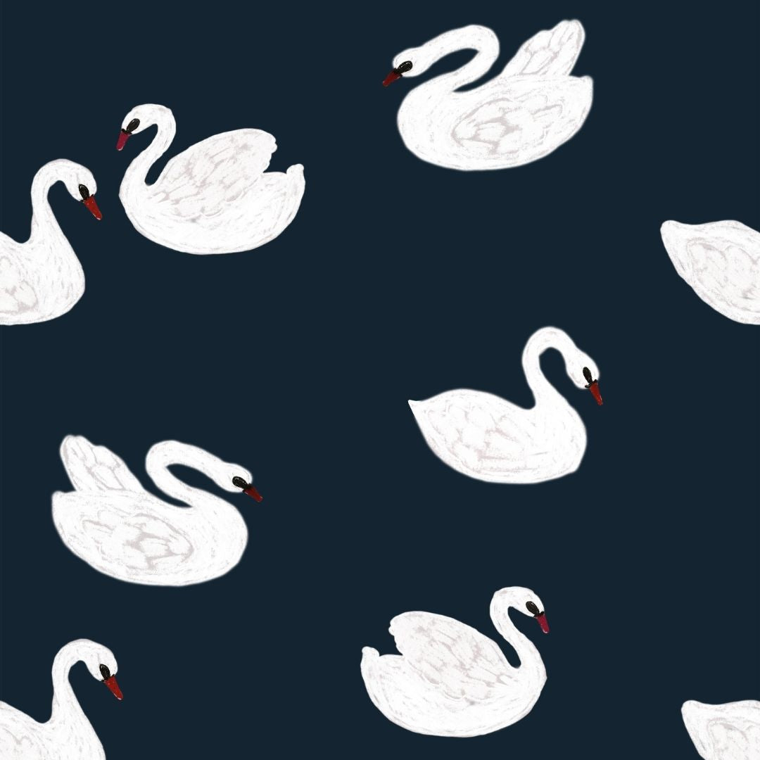 Kinderbehang Meet me at the Wall - Swans - Night blue - Joëlle Wehkamp