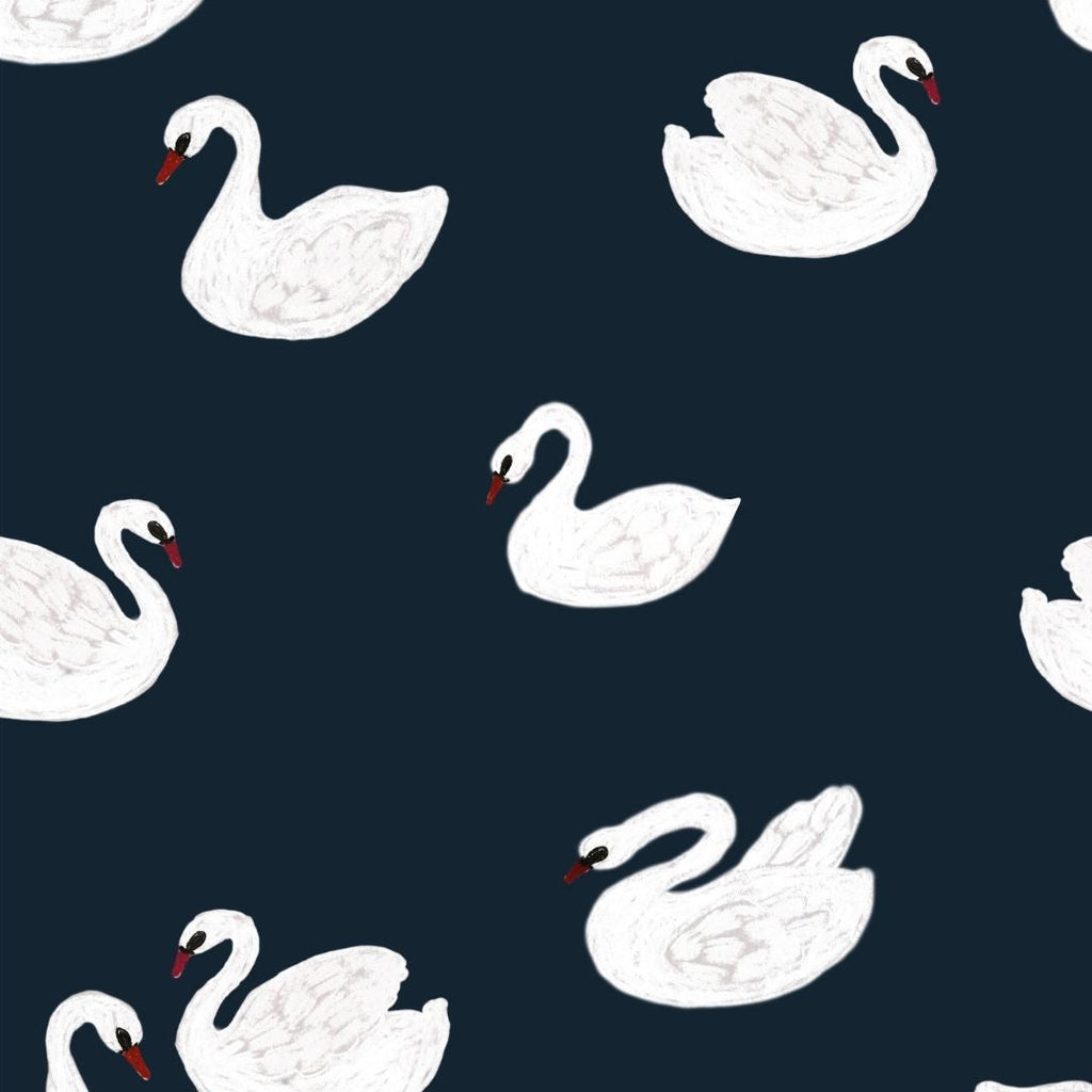 Kinderbehang Meet me at the Wall - Swans - Night blue - Joëlle Wehkamp