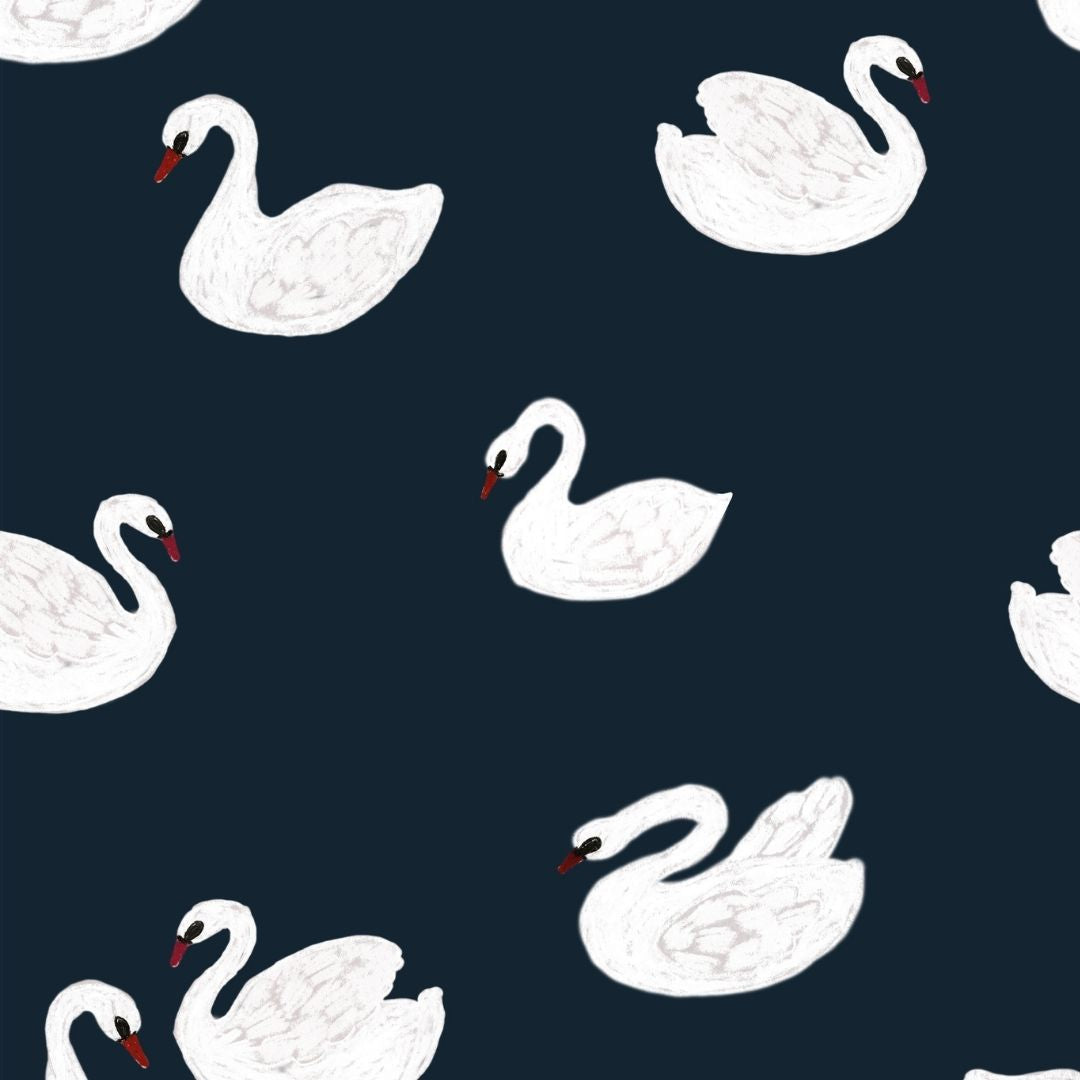 Kinderbehang Meet me at the Wall - Swans - Night blue - Joëlle Wehkamp