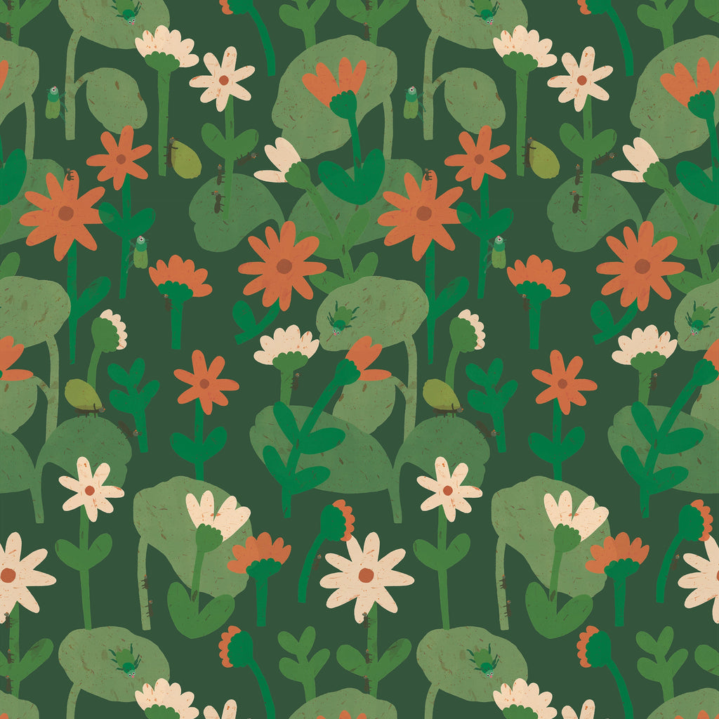 Blooming daisies – Forest green Wallpaper by Lotte Dirks | Into the Flowerfields Collection