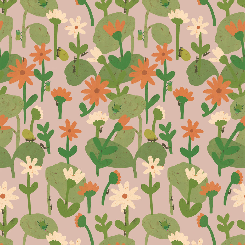 Blooming daisies –  Smokey pink Wallpaper by Lotte Dirks | Into the Flowerfields Collection