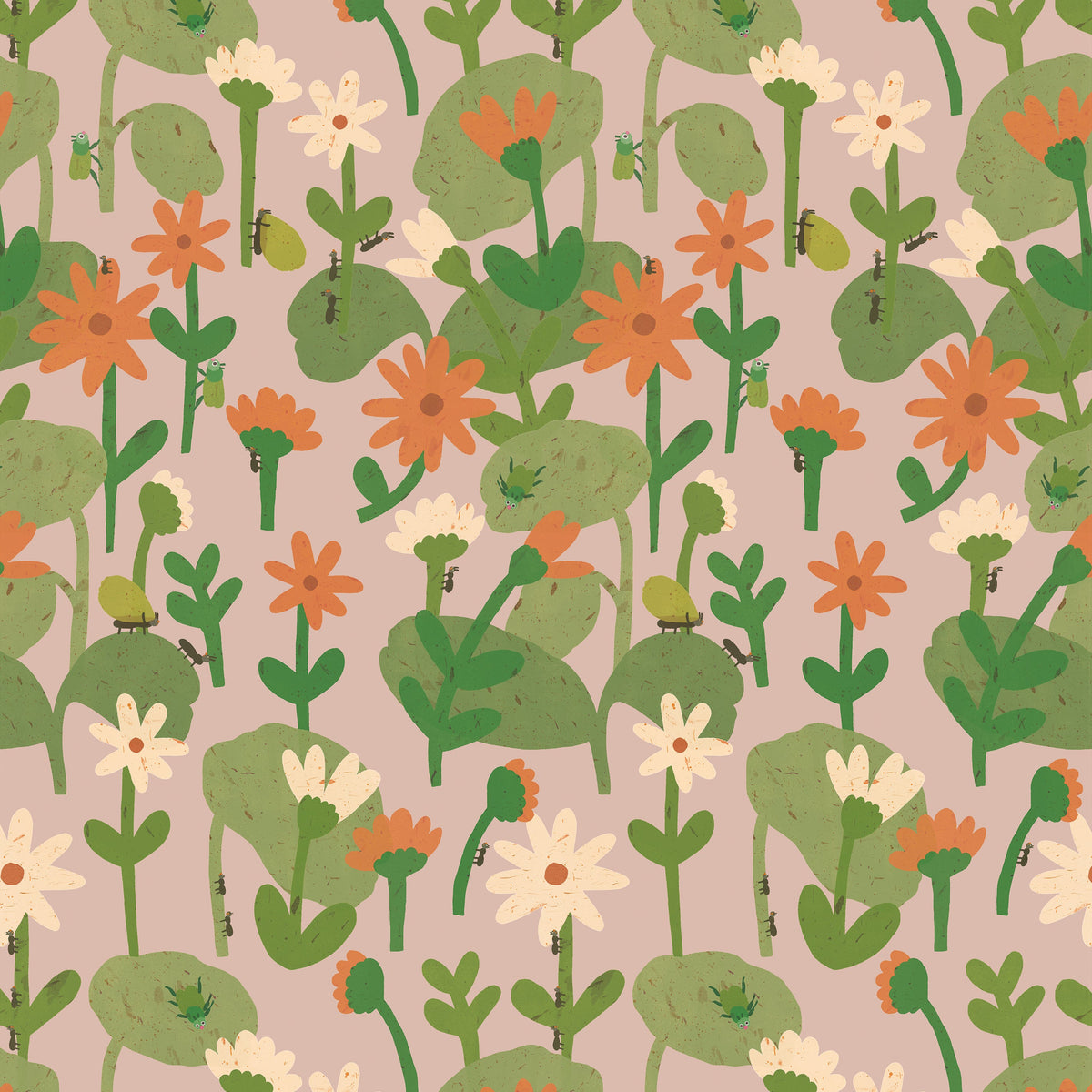 Blooming daisies –  Smokey pink Wallpaper by Lotte Dirks | Into the Flowerfields Collection